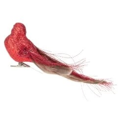 Northlight Glittered Bird With Feather Tail Christmas Clip Ornament - 7" - Red -Northlight 197698512635104