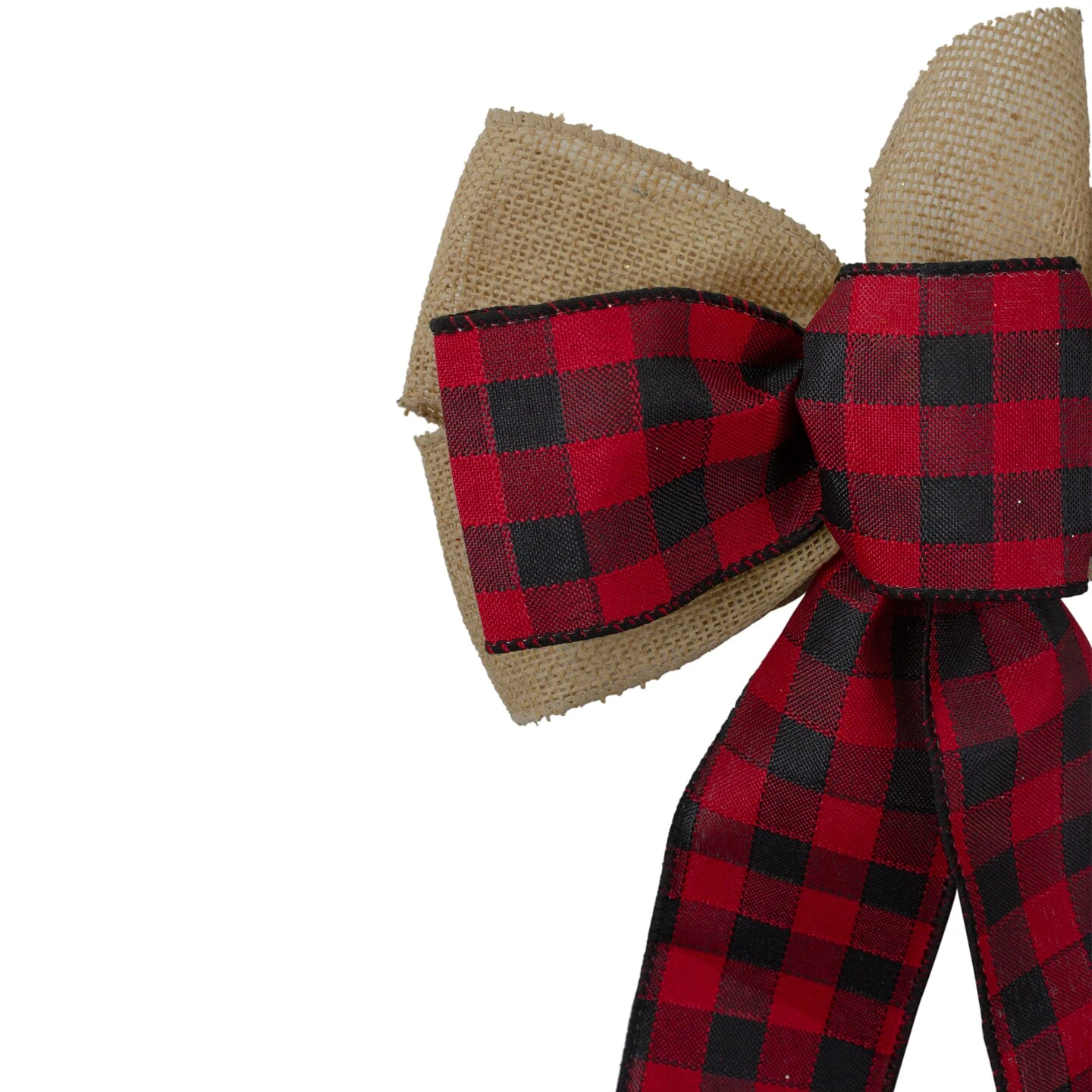 Northlight Burlap And Buffalo Plaid 6-Loop Christmas Bow Decoration - 9" X 14" Red 6 Northlight Burlap And Buffalo Plaid 6-Loop Christmas Bow Decoration - 9" X 14" Red - Image 4