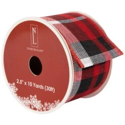 Northlight Red And Black Plaid Wired Craft Christmas Ribbon 2.5" X 10 Yards