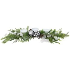 Northlight Mixed Foliage And Jingle Bell Christmas Pillar Candle Holder - 29" Green 14 Northlight Mixed Foliage And Jingle Bell Christmas Pillar Candle Holder - 29" Green -Northlight 197698908996832