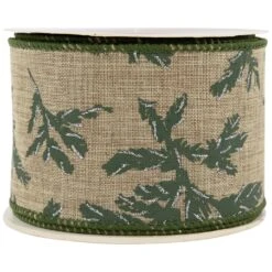 Northlight Brown With Green Leaves Wired Craft Ribbon 2.5" X 10 Yards 13 Northlight Brown With Green Leaves Wired Craft Ribbon 2.5" X 10 Yards -Northlight 197699066479840