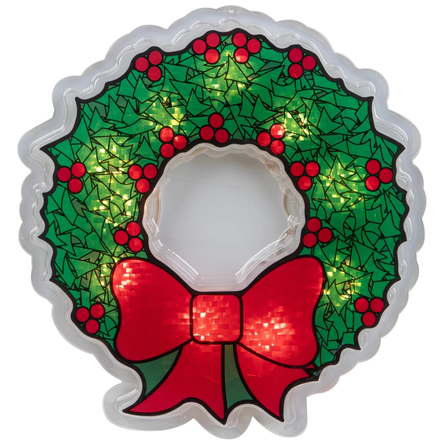 Northlight Lighted Wreath Window Silhouette Christmas Decoration - 11" - Clear Lights Green 5 Northlight Lighted Wreath Window Silhouette Christmas Decoration - 11" - Clear Lights Green - Image 3