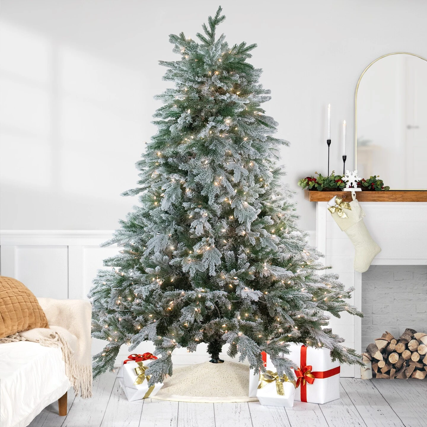 Northlight 7.5' Pre-Lit Full Frosted Butte Fir Artificial Christmas Tree - Clear AlwaysLit Lights Green 8 Northlight 7.5' Pre-Lit Full Frosted Butte Fir Artificial Christmas Tree - Clear AlwaysLit Lights Green - Image 6