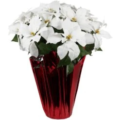 Northlight Artificial Christmas Poinsettia In Wrapped Base - 26" - White -Northlight 208417721867616 2