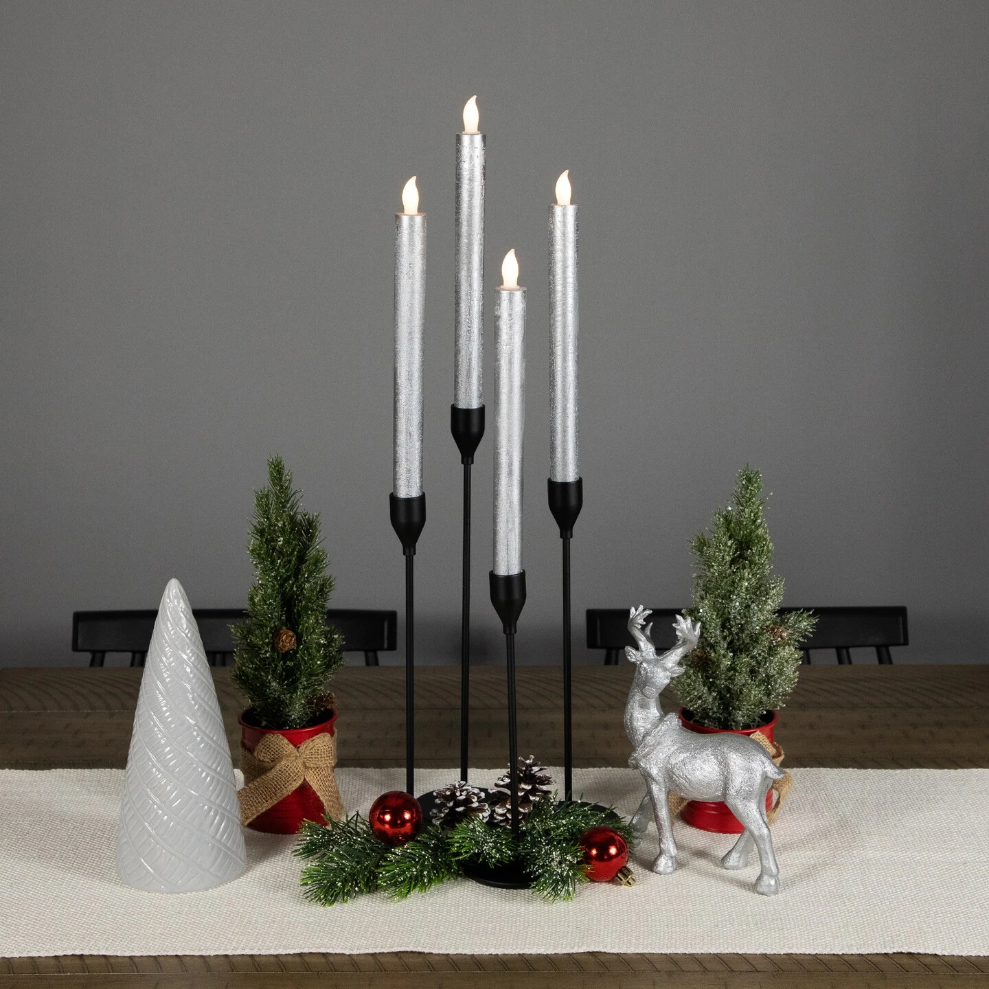 Northlight Set Of 4 Brushed Silver-tone LED Flameless Wax Flickering Taper Candles 9.5" 5 Northlight Set Of 4 Brushed Silver-tone LED Flameless Wax Flickering Taper Candles 9.5" - Image 3