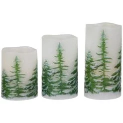 Northlight LED Flameless Frosted Pines Flickering Wax Pillar Christmas Candles - 6" - Set Of 3 White -Northlight 212628667019488 1