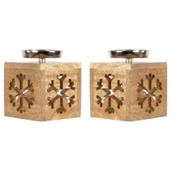 Northlight Snowflake Box Wooden Christmas Tealight Holders - 4.75" - Set Of 2 Brown -Northlight 212989984414416