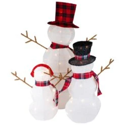 Northlight Lighted Tinsel Snowmen Family Christmas Outdoor Decorations - Clear Lights - Set Of 3 White -Northlight 213867678483680