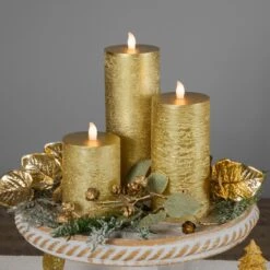 Northlight LED Flickering Flameless Pillar Christmas Candles - 8.75" - Gold - Set Of 3 13 Northlight LED Flickering Flameless Pillar Christmas Candles - 8.75" - Gold - Set Of 3 -Northlight 215844551917792