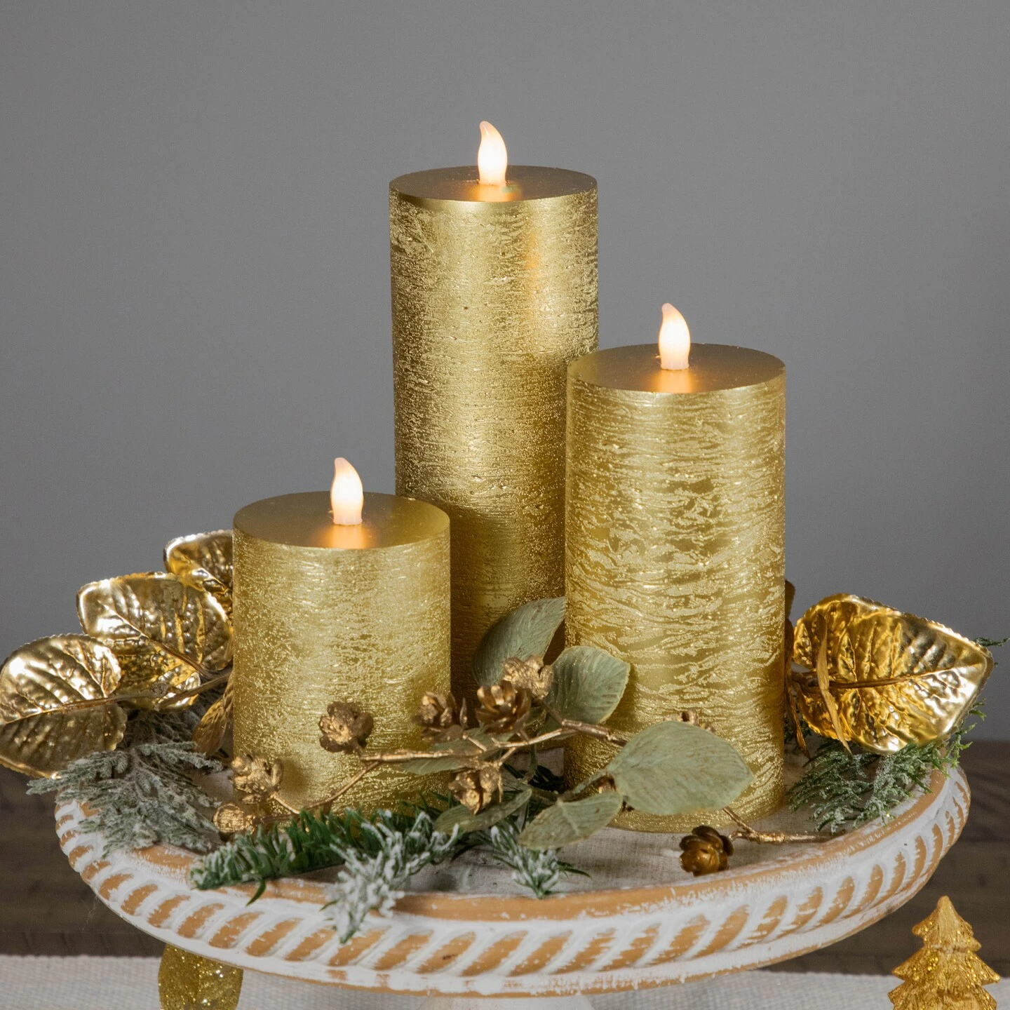 Northlight LED Flickering Flameless Pillar Christmas Candles - 8.75" - Gold - Set Of 3 6 Northlight LED Flickering Flameless Pillar Christmas Candles - 8.75" - Gold - Set Of 3 - Image 4
