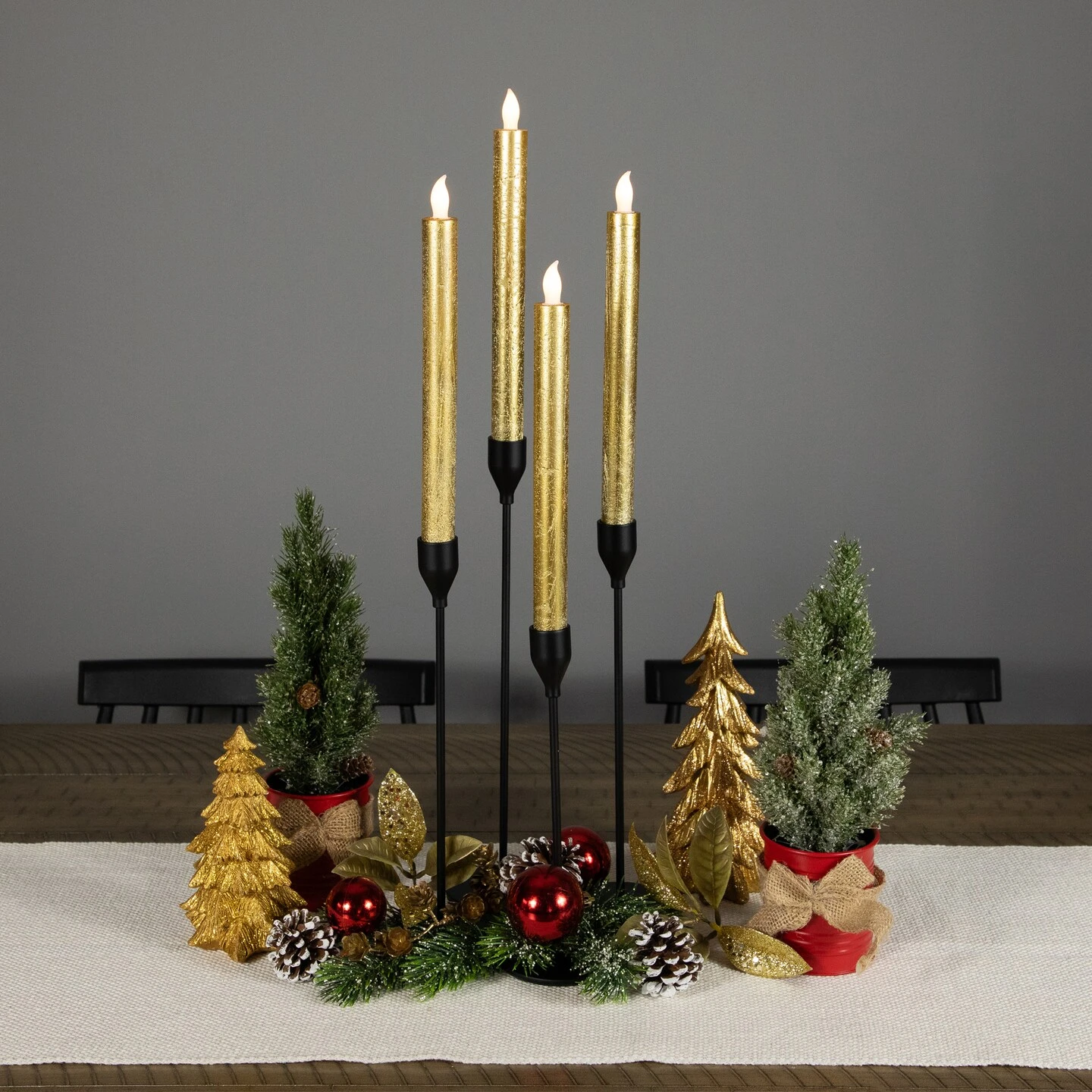 Northlight Set Of 4 Textured Gold-tone LED Flameless Flickering Taper Candles 9.5" 5 Northlight Set Of 4 Textured Gold-tone LED Flameless Flickering Taper Candles 9.5" - Image 3