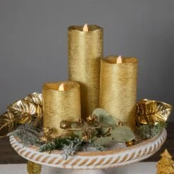 Northlight LED Brushed Flameless Christmas Pillar Candles - 8" - Gold Finish - Set Of 3 -Northlight 215845088788704