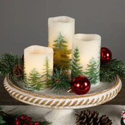 Northlight LED Flameless Frosted Pines Flickering Wax Pillar Christmas Candles - 6" - Set Of 3 White -Northlight 219932980060384