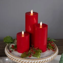 Northlight LED Flameless Flickering Wax Pillar Candles - 8" - Red - Set Of 3 13 Northlight LED Flameless Flickering Wax Pillar Candles - 8" - Red - Set Of 3 -Northlight 219933897654496