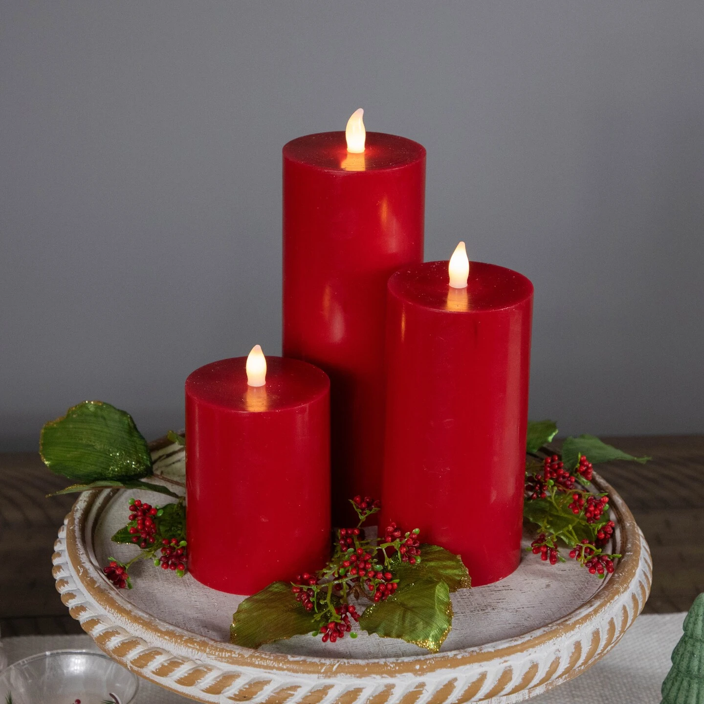 Northlight LED Flameless Flickering Wax Pillar Candles - 8" - Red - Set Of 3 6 Northlight LED Flameless Flickering Wax Pillar Candles - 8" - Red - Set Of 3 - Image 4