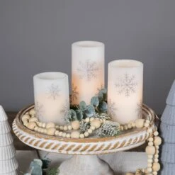 Northlight LED Flameless Flickering Wax Pillar Snowflake Christmas Candles - 6" - Set Of 3 White -Northlight 219933989929184
