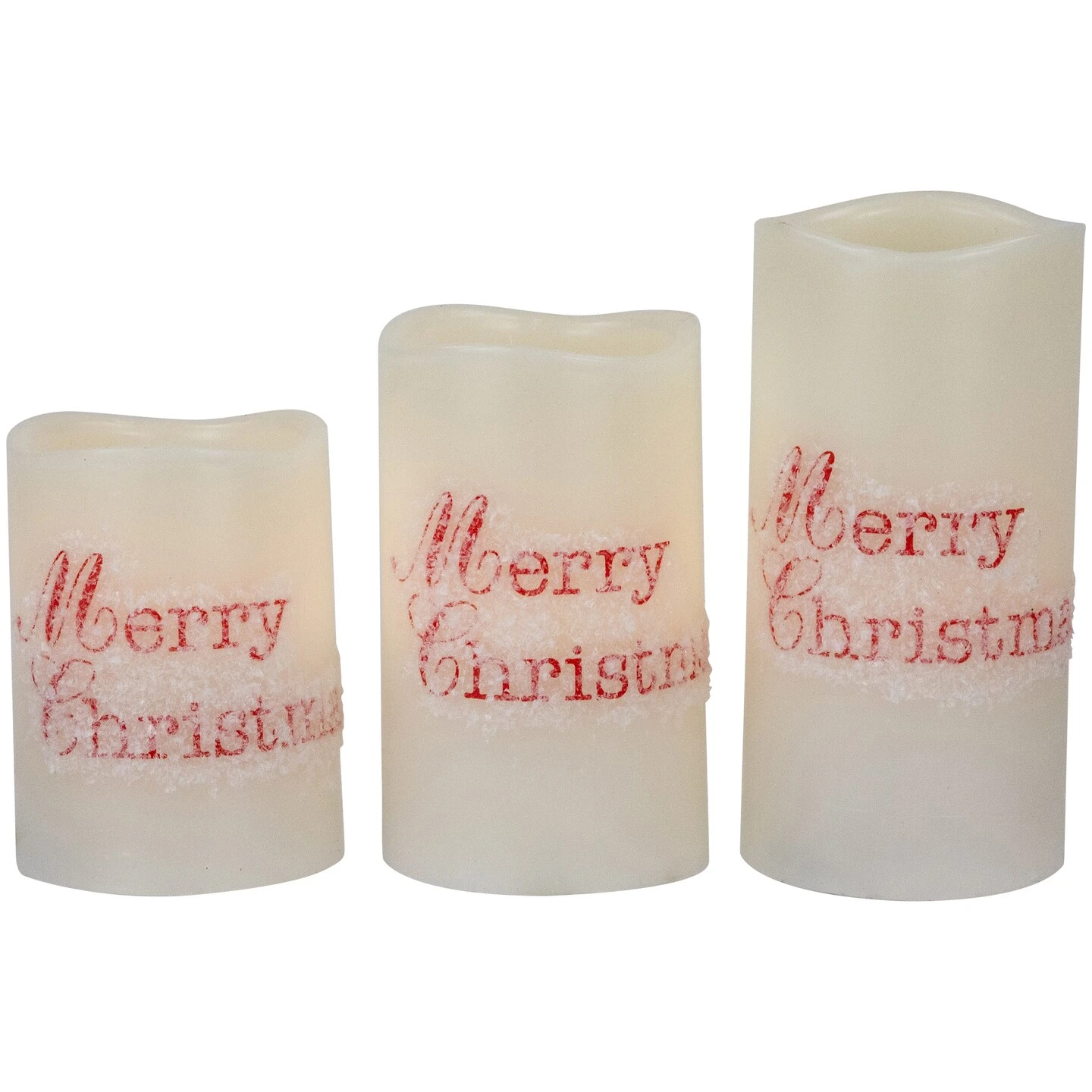 Northlight LED Flameless Frosted "Merry Christmas" Wax Pillar Candles - 6" - Set Of 3 White 3 Northlight LED Flameless Frosted "Merry Christmas" Wax Pillar Candles - 6" - Set Of 3 White
