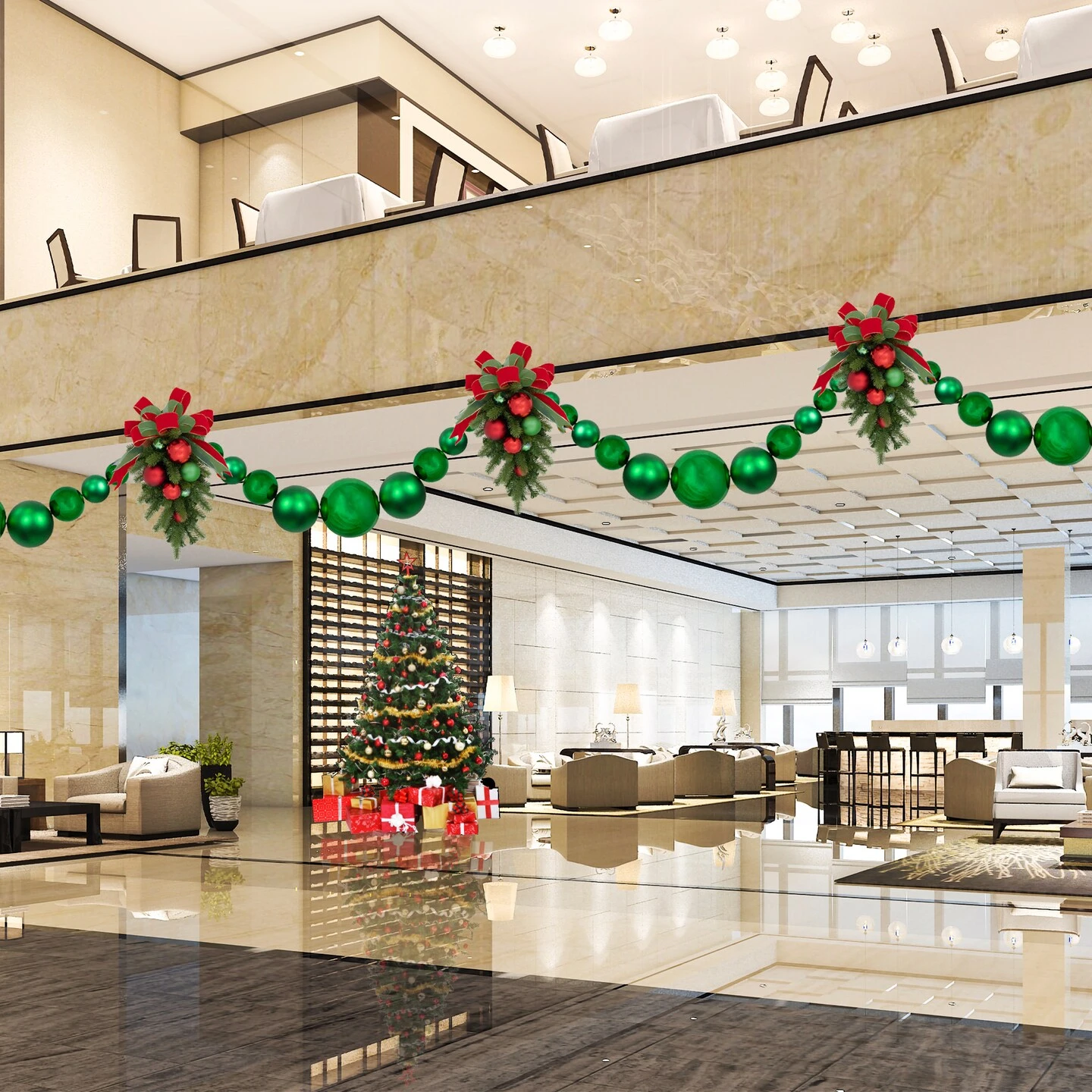 Northlight 6' Green Shiny And Matte Shatterproof Ball Christmas Swag 7 Northlight 6' Green Shiny And Matte Shatterproof Ball Christmas Swag - Image 5