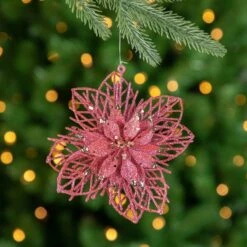 Northlight Pack Of 4 Glittered Pink Poinsettia Christmas Ornaments 6" -Northlight 221974981613280