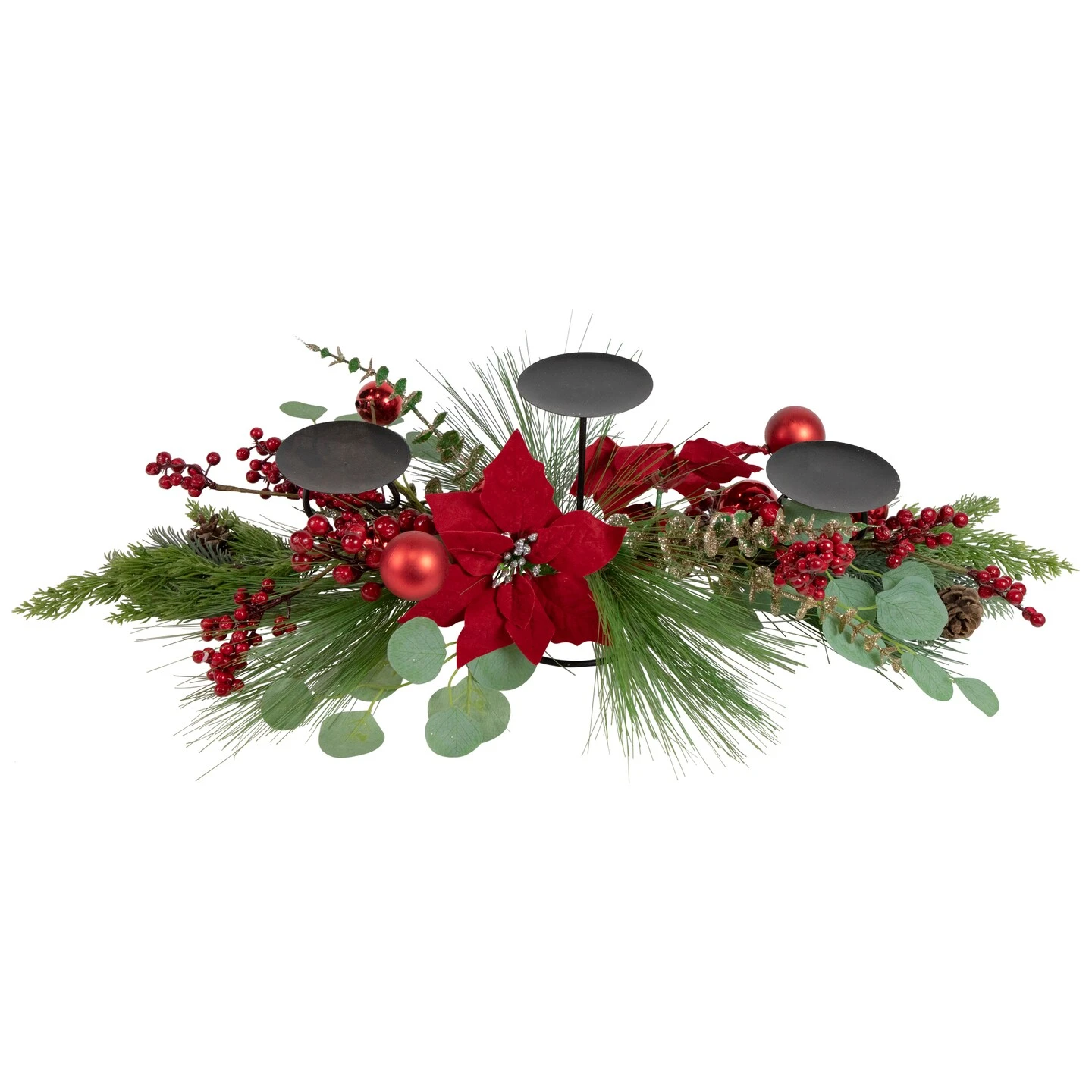 Northlight Poinsettia And Berries Christmas Tripe Pillar Candle Holder - 32" Green 5 Northlight Poinsettia And Berries Christmas Tripe Pillar Candle Holder - 32" Green - Image 3