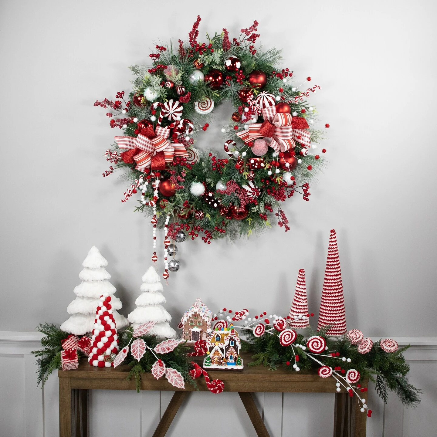Northlight Peppermint Candy Artificial Pine Christmas Wreath - 42" - Unlit Red 5 Northlight Peppermint Candy Artificial Pine Christmas Wreath - 42" - Unlit Red - Image 3