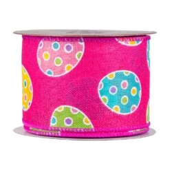 Northlight Easter Egg Design Wired Spring Craft Ribbon - 2.5" X 10 Yards - Pink -Northlight 22306837143344