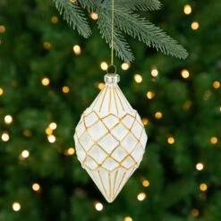 Northlight 5" Glittered White And Gold Geometric Finial Glass Christmas Ornament -Northlight 226163823318224 2