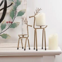 Northlight 13.25" Large Bronze Reindeer Christmas Pillar Candle Holder -Northlight 2305871687778689696