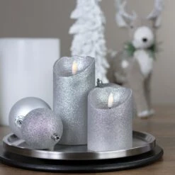 Northlight LED Flameless Flickering Pillar Christmas Candle - 4" - Silver -Northlight 2305871687797564064