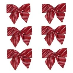 Northlight Glitter Striped 2-Loop Christmas Bow Decorations - 5.5" - Red - Pack Of 6