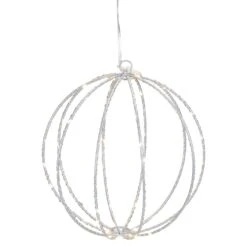 Northlight LED Lighted Hanging Ball Christmas Decoration - 8" - Silver - Warm White Lights -Northlight 2305871688365892256 1