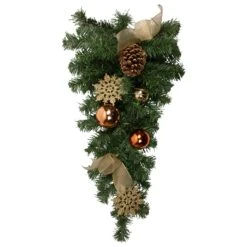 Northlight Snowflake, Ornaments And Bows Artificial Pine Christmas Teardrop Swag - 26" - Unlit Green