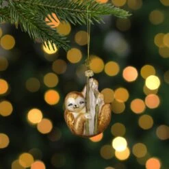 Northlight Sloth With Bamboo Glass Christmas Ornament - 4" - Gold -Northlight 2305871688639046304
