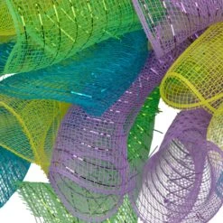 Northlight Pastel Deco Mesh Ribbon Easter Bunny Wreath - 24" Yellow -Northlight 2305881170722314192