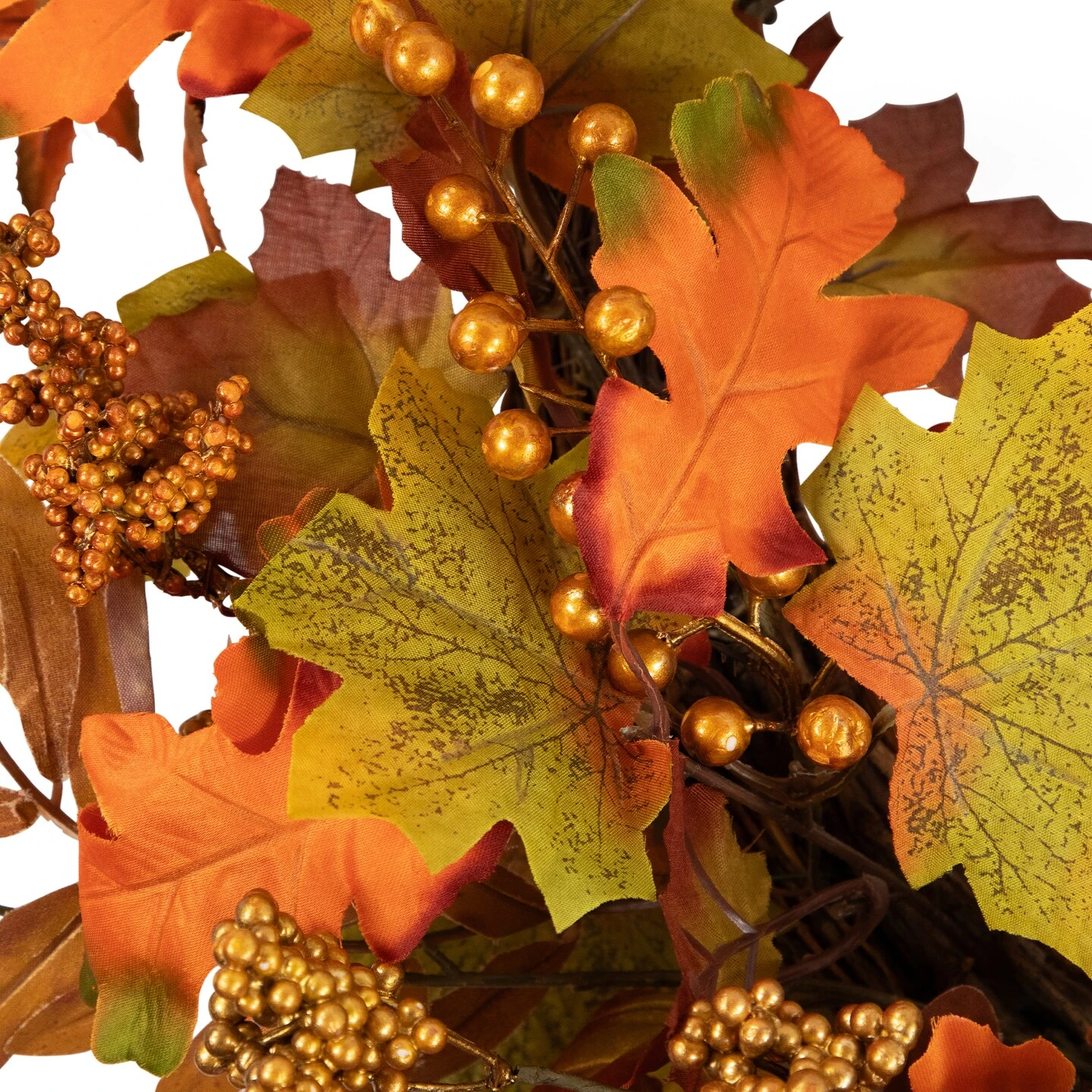 Northlight Gold Berries And Autumn Leaves Fall Harvest Artificial Twig Wreath - 22" - Unlit Orange 6 Northlight Gold Berries And Autumn Leaves Fall Harvest Artificial Twig Wreath - 22" - Unlit Orange - Image 5