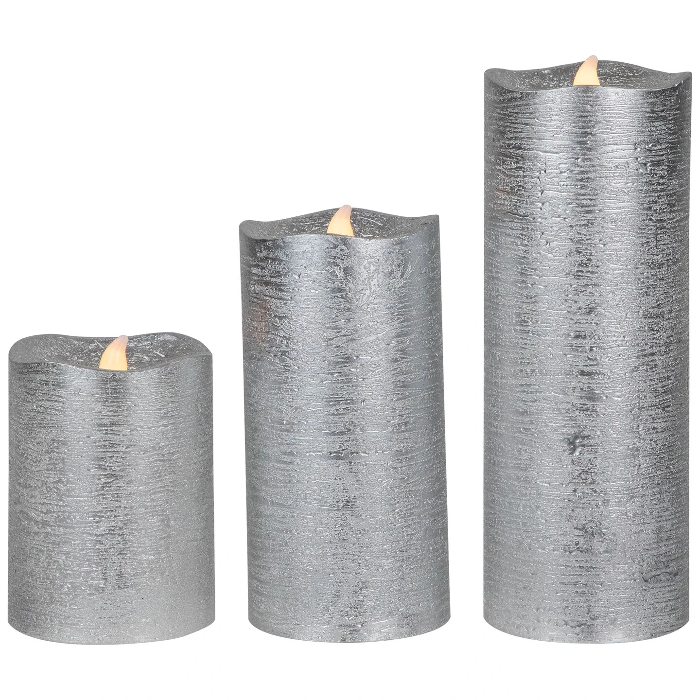 Northlight Set Of 3 Brushed Silver-tone LED Flickering Flameless Pillar Candles 8" 8 Northlight Set Of 3 Brushed Silver-tone LED Flickering Flameless Pillar Candles 8" - Image 6