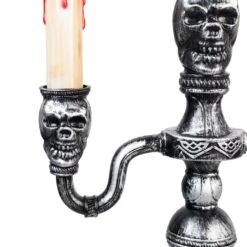 Northlight Antique-Style Skull Trio Flickering Halloween Candelabra - 13.75" - Amber Lights Silver -Northlight 2305906131556857264