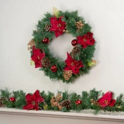 Northlight Pine, Pinecone And Poinsettias Artificial Christmas Wreath - 24" - Unlit Green 9 Northlight Pine, Pinecone And Poinsettias Artificial Christmas Wreath - 24" - Unlit Green -Northlight 2305923286559969296