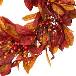 Northlight Berries With Leaves Artificial Fall Harvest Twig Wreath - 24" Red -Northlight 2305957257496382896