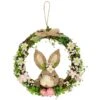 Northlight Spring Floral Easter Wreath With Peering Rabbit - 11" - Green And Pink Brown -Northlight 2305974730300687376