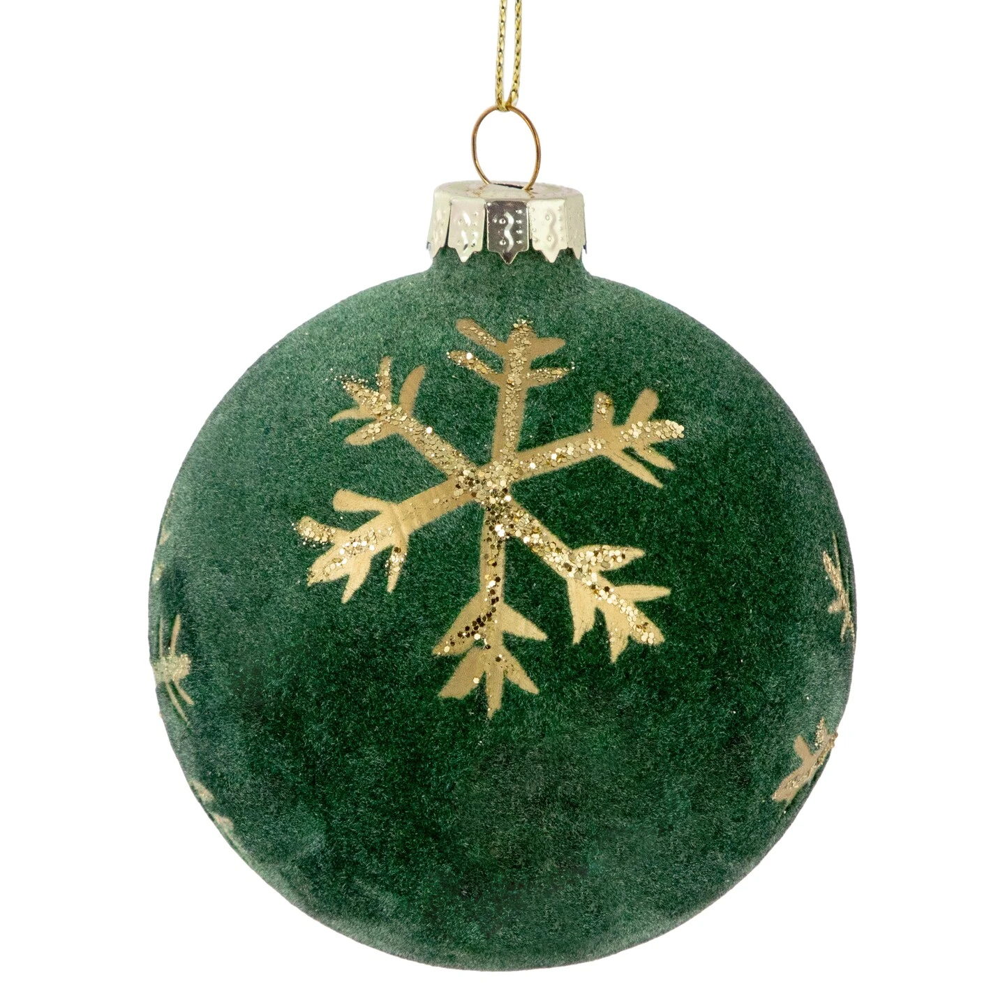 Northlight Velvet Glass Christmas Ball Ornaments With Gold Snowflakes - 3" (75mm) - Green - 4ct 6 Northlight Velvet Glass Christmas Ball Ornaments With Gold Snowflakes - 3" (75mm) - Green - 4ct - Image 4