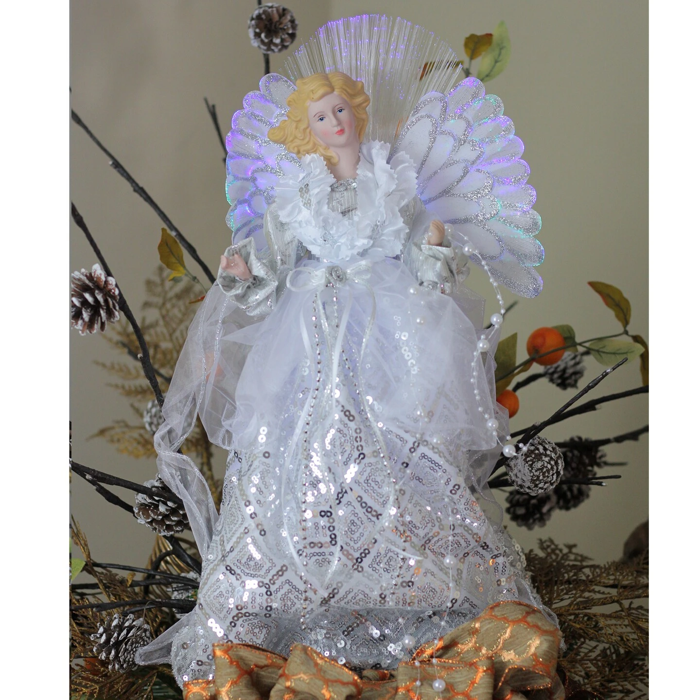 Northlight 16" White And Silver Lighted Angel Sequined Gown Christmas Tree Topper 6 Northlight 16" White And Silver Lighted Angel Sequined Gown Christmas Tree Topper - Image 4