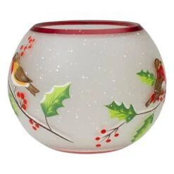 Northlight 5-Inch Hand Painted Finches And Pine Flameless Glass Candle Holder White -Northlight 2305989237144437984