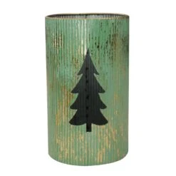 Northlight Rustic Christmas Tree Candle Lanterns - 12" - Green And Gold - Set Of 2 -Northlight 2305989237513536736