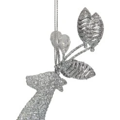 Northlight Leaping Glitter Drenched Reindeer With Faux Gem Christmas Ornament - 5.5" - Silver -Northlight 2305989237687600352