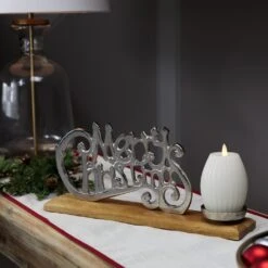 Northlight "Merry Christmas" Metal Sign Votive Candle Holder -15.5" Silver -Northlight 2306000466329331600 2