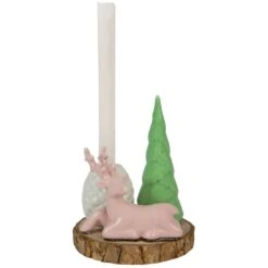 Northlight Reindeer With Tree And Pine Cone Christmas Taper Candle Holder - 6" Pink -Northlight 2306015172961060064