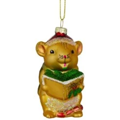 Northlight 3" Caroling Mouse Glass Christmas Hanging Ornament Gold