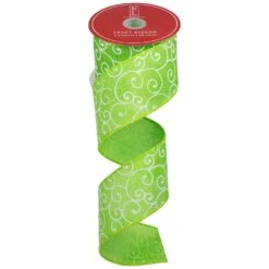 Northlight Swirl Wired Spring Craft Ribbon - 2.5" X 10 Yards - Green And White -Northlight 2306021806076952368