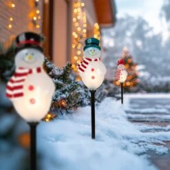 Northlight Lighted Snowmen Christmas Outdoor Pathway Markers - 16" - Set Of 3 White -Northlight 2306034888000237616 2